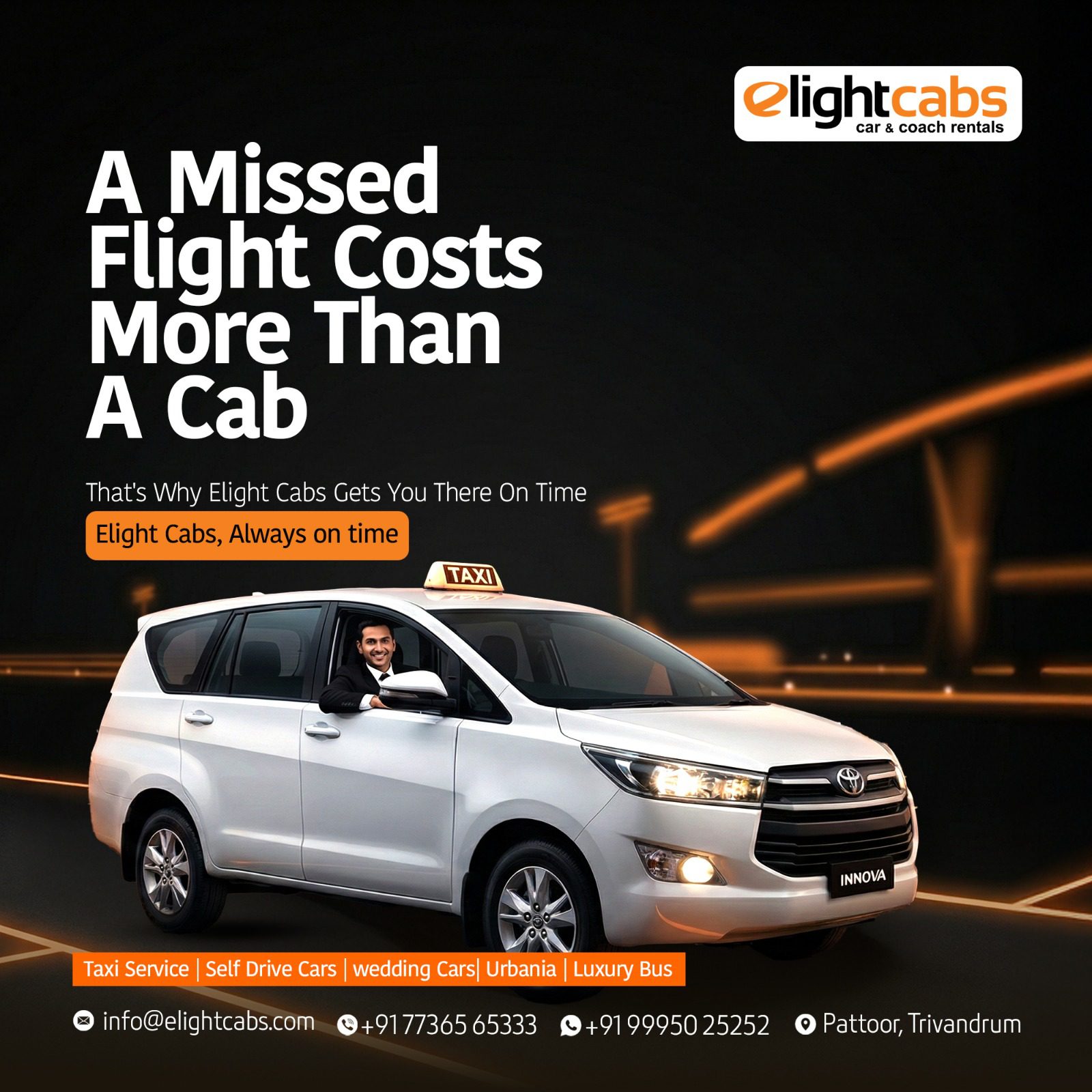 Airport transfer car waiting outside arrivals gate