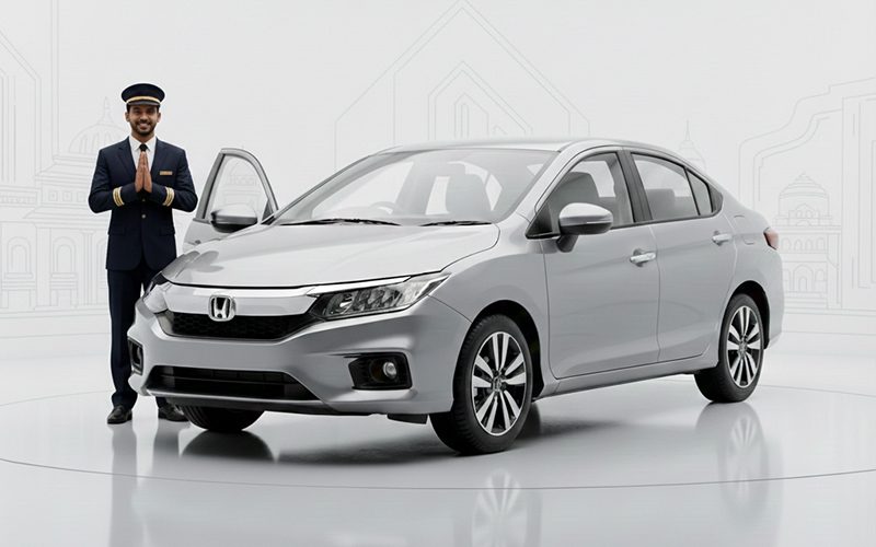 Premium taxi cab with driver standing beside vehicle