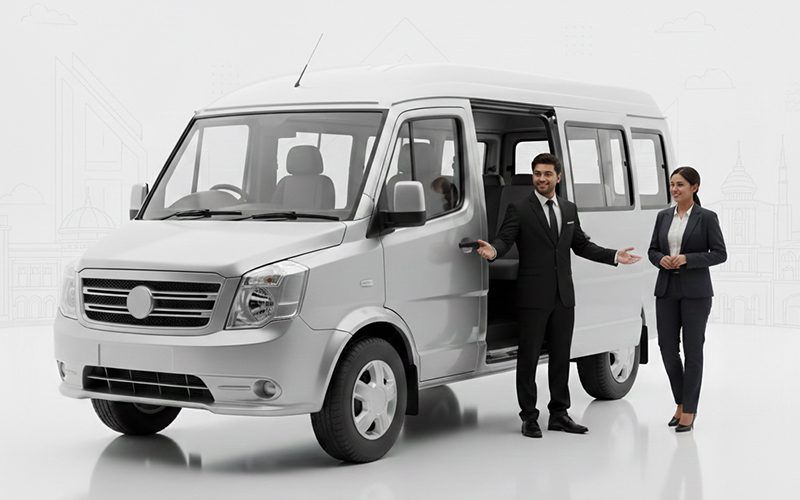 Premium traveler van parked near destination